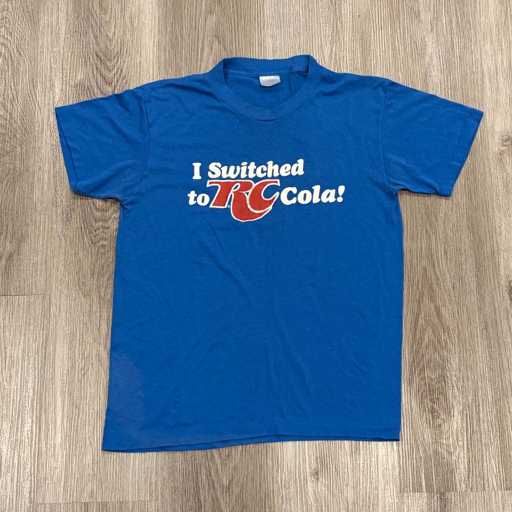 RARE Vintage 80s RC Cola Promo Tee T-Shirt Men's Size Small Blue Single Stitch